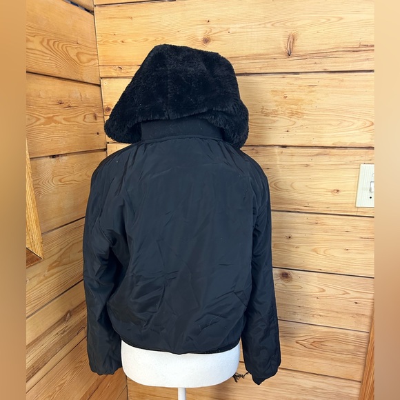 Vintage Y2K Black Faux Fur Hood Jacket Reversible Women’s Small McBling Mobwife - Picture 13 of 14
